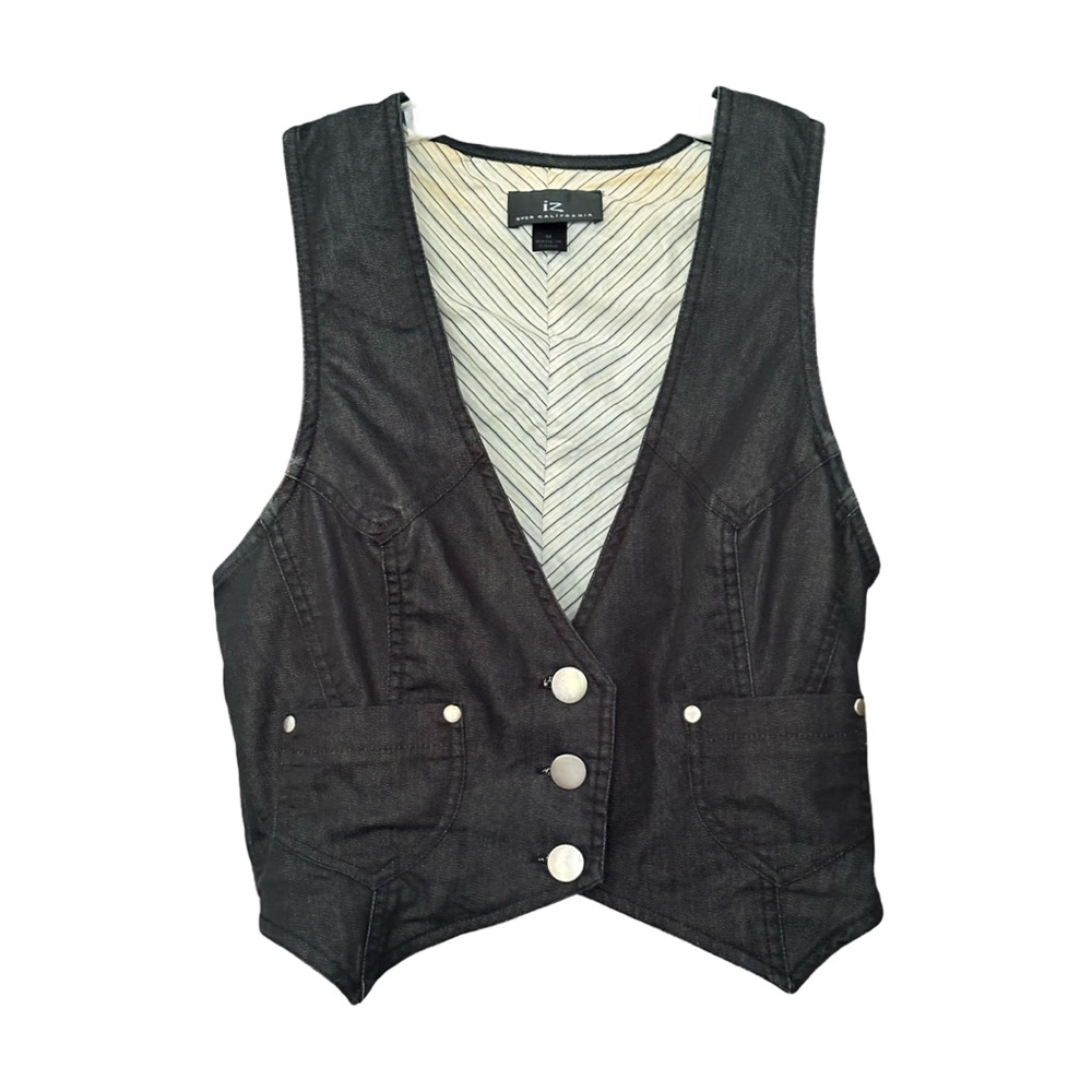 Vintage IZ Buyer Y2K Black Denim Vest With Pockets